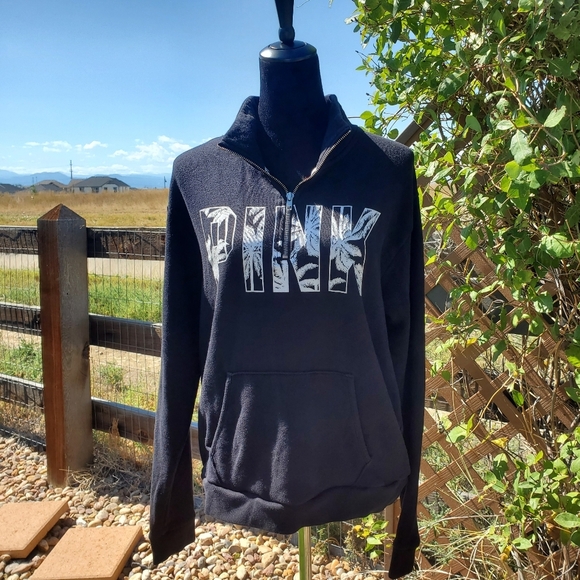 PINK VS Black & White 1/4 Zip Pullover Sweatshirt Size Large NWOT - Picture 13 of 16